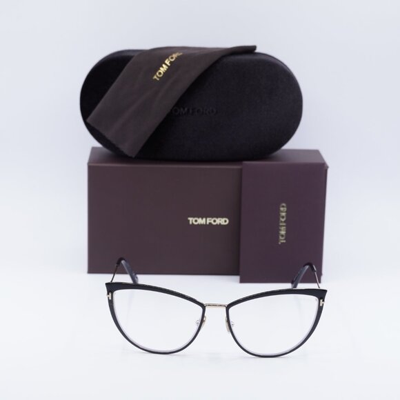 Tom Ford FT5877-B 001 Cat Eye Eyeglasses 56mm - Black/Gold - Picture 4 of 10
